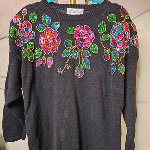 Victoria Woman Floral Sequin Sweater